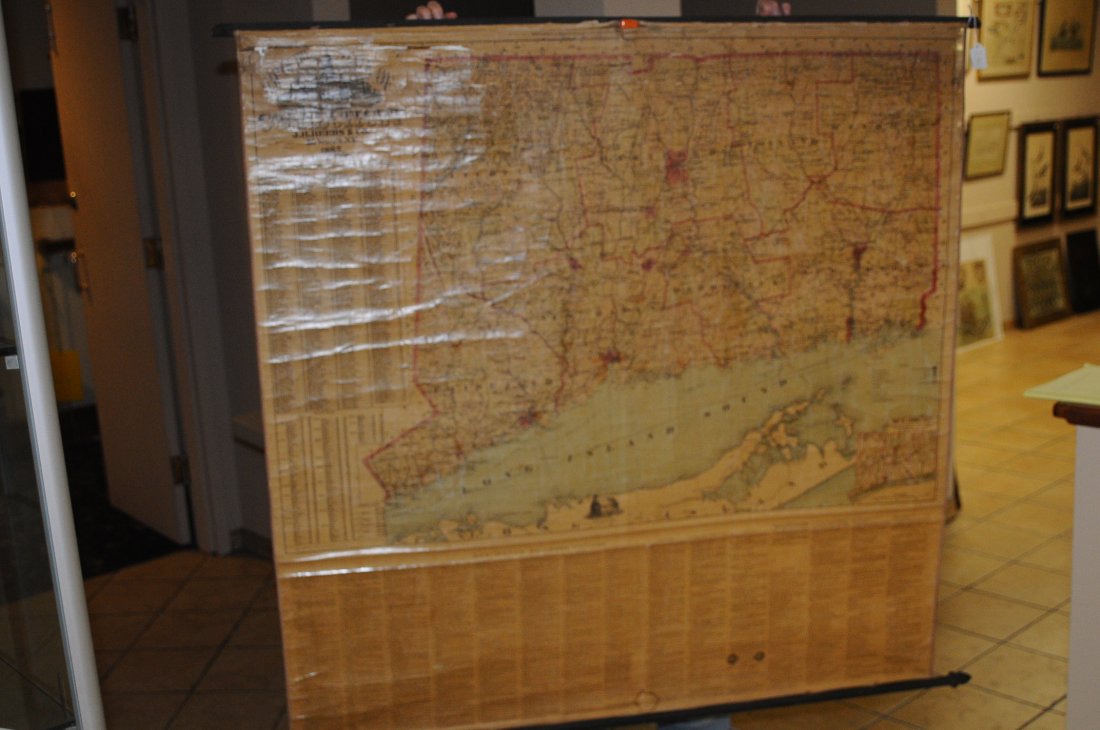 Map of the State of Connecticut: J.B. Beers & Company, 1885 includes New Haven county directory at bottom with names and addresses of various professionals47" x 47 1/2" estimate 300/500 Buyer is responsible for arranging 3rd party sh