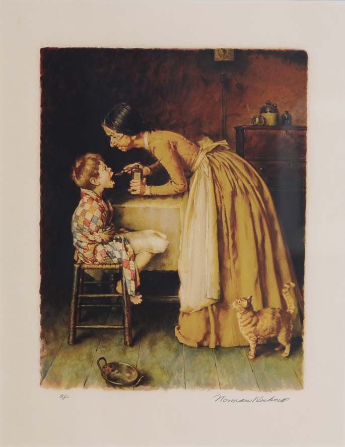 Norman Rockwell: Spring Tonic 17" x 13" lithograph, framed pencil signed estimate 500/750 Buyer is responsible for arranging 3rd party shipping.