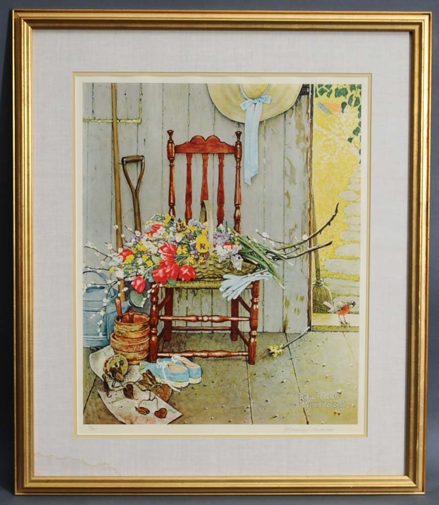 Norman Rockwell: Spring Flowers 28" x 22" lithograph framed, pencil signed estimate 600/900 Buyer is responsible for arranging 3rd party shipping.