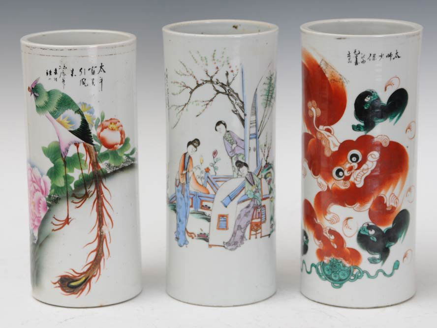 Three Chinese Brush Pots: 11" high circa 1900 estimate 300/500 $45 Shipping available within the Continental USA . This amount excludes insurance which will be calculated based upon the selling price. All International shippin
