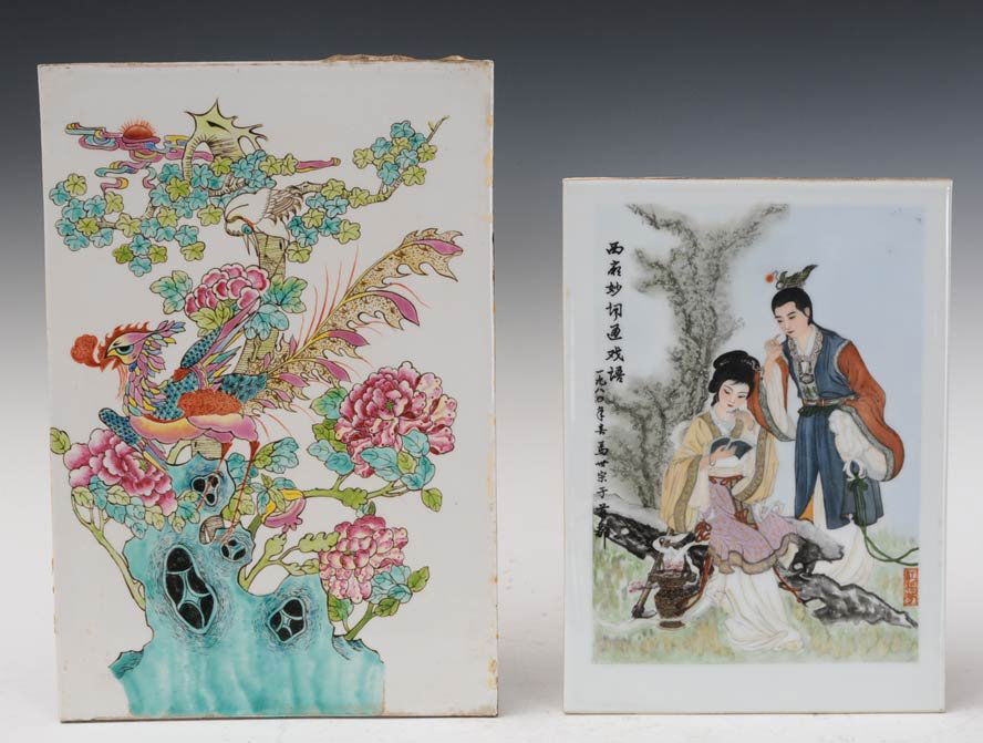 Pair of Chinese Porcelain Plaques: larger 15" x 10" estimate 300/500 $50 Shipping available within the Continental USA . This amount excludes insurance which will be calculated based upon the selling price. All International shipping w