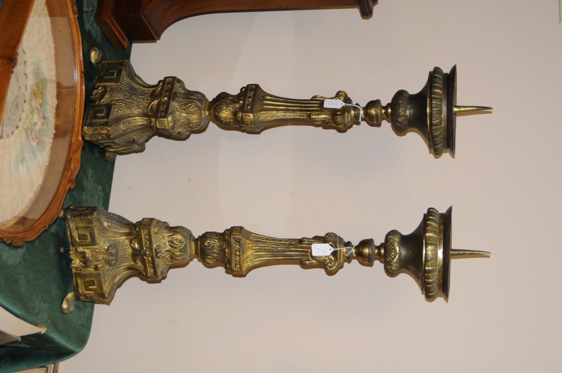 Pair of Baroque Style Pickets: gilt brass and embossed 32" high early 20th century estimate 200/300 $80 Shipping available within the Continental USA . This amount excludes insurance which will be calculated based upon the selling