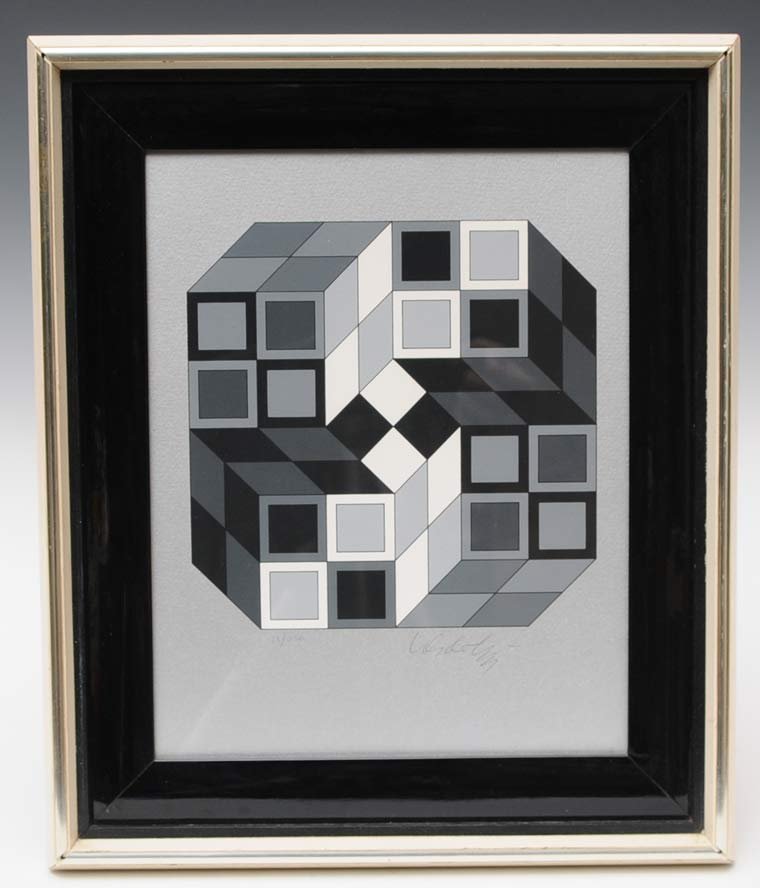 Victor Vasarely: Composition Silver I Serigraph 12 1/2" x 9 3/4" (sight) number 15/250 signed lower right 1980 Shipping available within the Continental USA (excludes insurance) $45. International shippers are respons