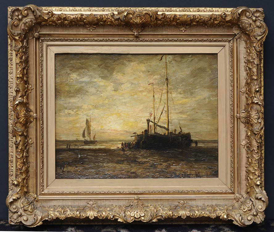 Addison T. Millar: Beached Ship at Sunset 14" x 18" oil on canvas signed lower left estimate 800/1200 Buyer is responsible for arranging 3rd party shipping.