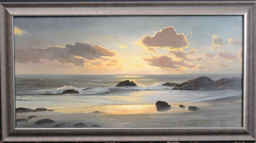 Robert Wood: Sunset Cove 20" x 40" oil on canvas signed lower right estimate 3000/5000 Buyer is responsible for arranging 3rd party shipping.