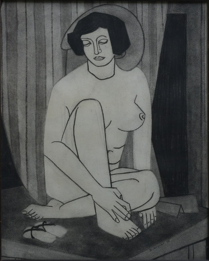 Dorothy Reno Grover (1908 - 1975) Seated Nude: Dorothy Reno Grover (1908 - 1975) Seated Nude 20"x16" charcoal drawing framed to 24"x20" signed lower right and dated 1939 IN HOUSE SHIPPING W/I continental USA $45 DURING CHECKOUT CHOOSE "ARRANGE