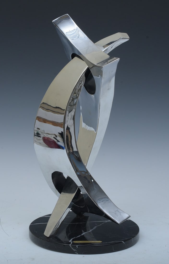 William Meyerowitz (1887 - 1981) Chrome Sculpture: William Meyerowitz (1887 - 1981) Chrome Sculpture 20" high overall with 1" marble base (10" diameter) initialed on edge of foot and with brass tag on base IN HOUSE SHIPPING W/I continental USA $65