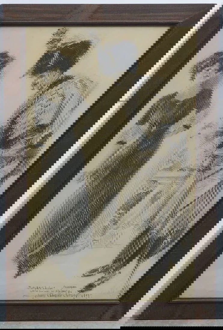 Howard Chandler Christy (1872-1952) Meeting on a Balcony: Howard Chandler Christy (1872-1952) Meeting on a Balcony 39"x24" charcoal on paper, framed to 44.5"x29.5" signed lower right and dated 1909 (with inscription) retains period fumed oak frame IN