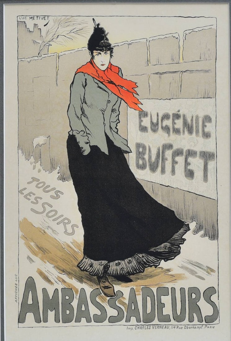 Lucien Metivet, Eugenie Buffet, Le maitres de l'Affiche edition, 1895: Lucien Metivet, Eugenie Buffet, Le Maitres de l'Affiche edition, 1895 13"x9" sight with framing to 21.5"x17" circa 1895 IN HOUSE SHIPPING W/I continental USA $45, glass will be removed for shipping DU
