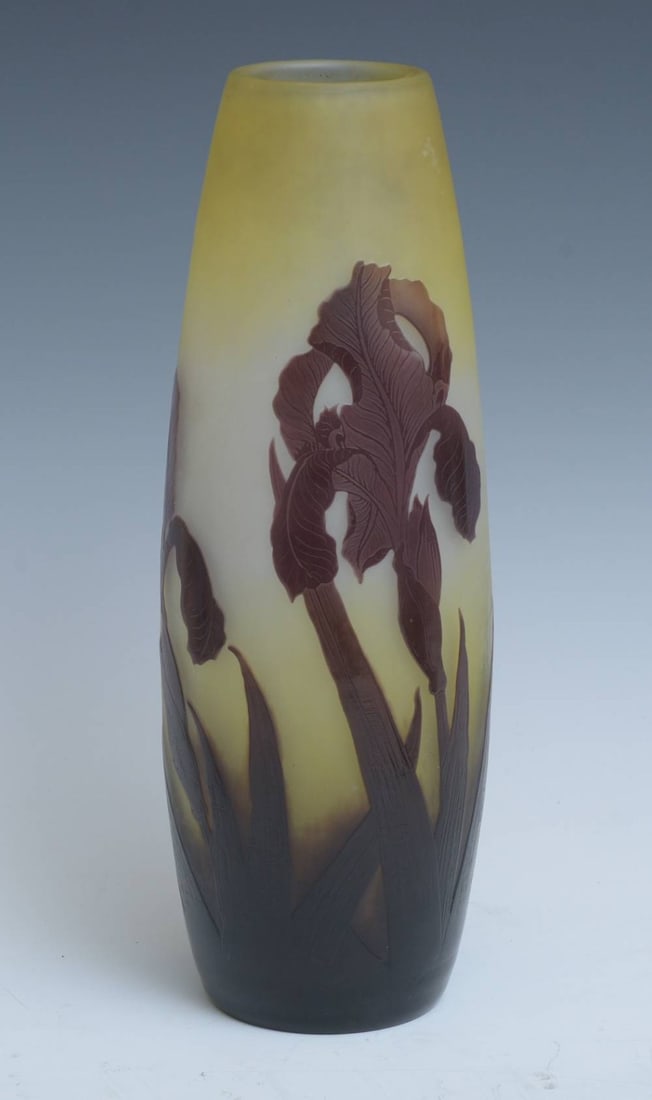 Galle Cameo Glass Iris Vase, 13 1/4" high (1 of 7)