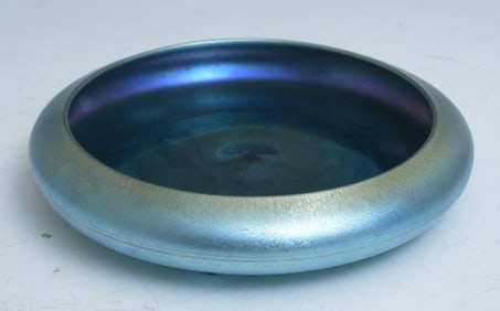 Steuben "Aurene" Blue Iridescent Footed Low Bowl