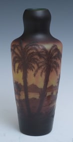 D'argental Cameo Glass Landscape Vase with Palms