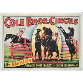 Cole Bros Circus Poster, "Miss Jean Allen/ America's Most Fearless and Daring Horsewoman"