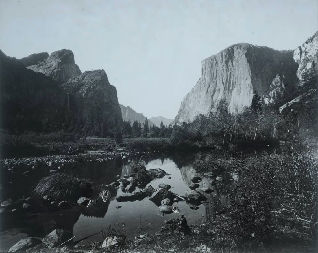 Arthur Pillsbury original glass plate positive, Yosemite Valley: Arthur Pillsbury original glass plate positive, Yosemite Valley 12"x15" in a period oak frame, 16.25"x19.5" overall unsigned circa 1900 IN HOUSE SHIPPING W/I continental USA $35, DURING CHECKOUT