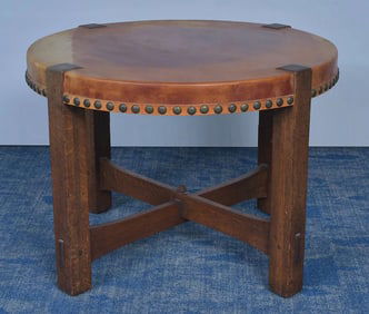 Gustav Stickley Leather Top Game Table
