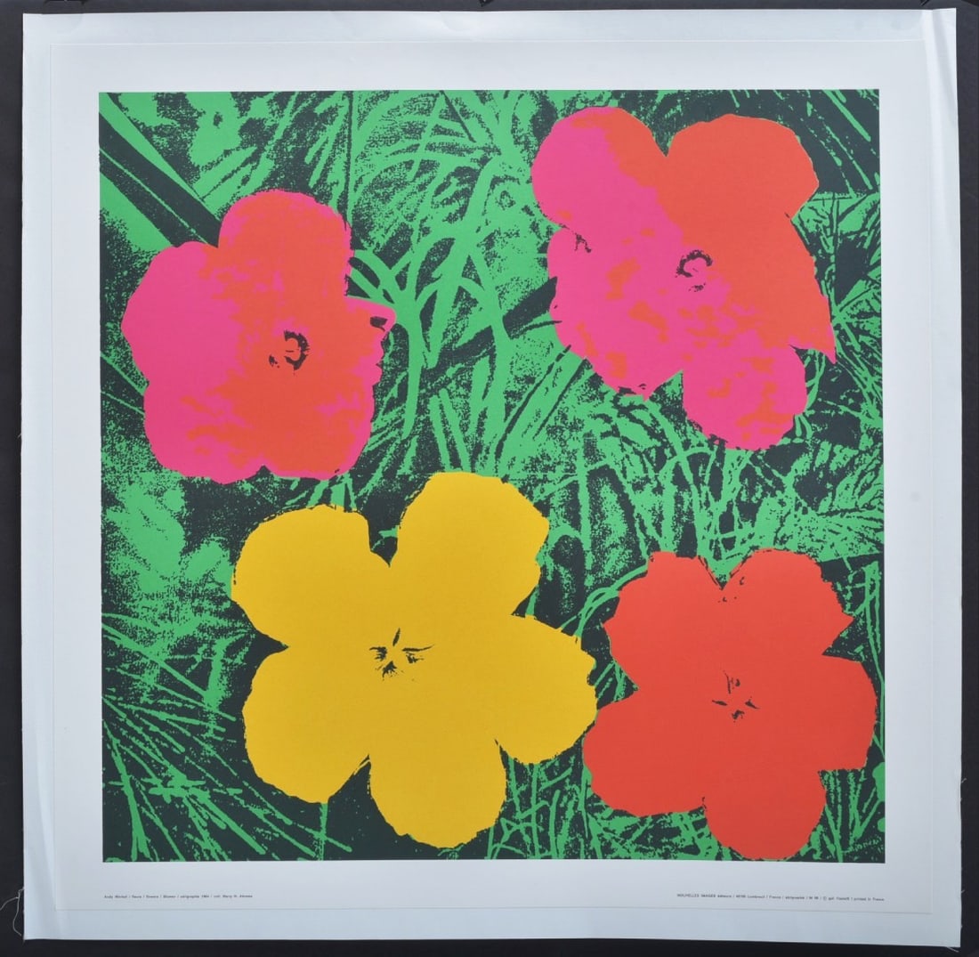 (2) Andy Warhol Silkscreens, Flowers #1 and Flowers #2, , Nouvelles Images, 1970: Andy Warhol, Flowers #1 and Flowers #2, Silkscreens, Nouvelles Images, 1970 each mounted to linen 27 1/2" x 27 1/2" silkscreen, mounted to 29 1/2" x 29 1/2" linen published by Nouvelles Images, France