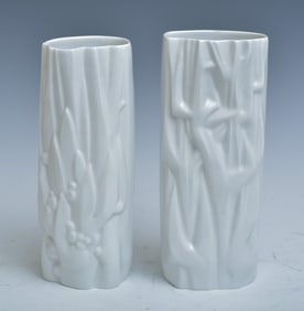 (2) Meissen White Modern Vases
