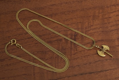 18k Gold "Axe" Pendant and Chain