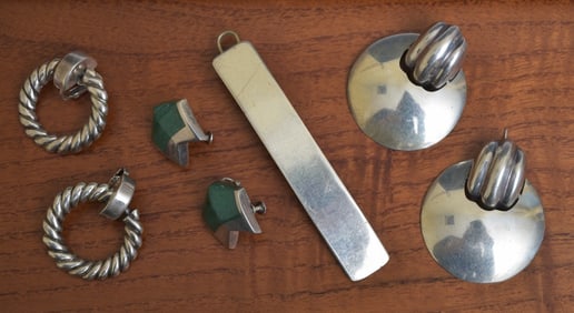 Sterling Silver Mexican Earrings and Hair Clip including Enrique Ledesma