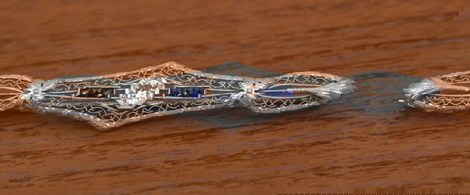 Edwardian 14k White Gold Diamond Brooch