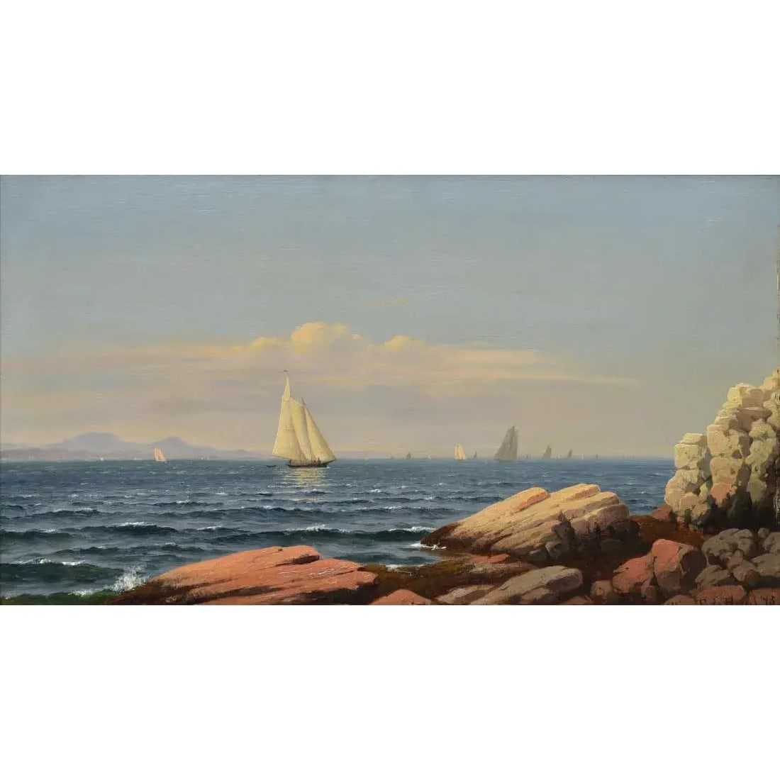 William Frederick De Haas (1830-1880), Sail Boats on the Hudson: William Frederick De Haas (1830-1880), Sail Boats on the Hudson 10" x 18" oil on panel, framed to 13" to 21" signed lower right. De Haas studied in Rotterdam and at The Hague before emigrating to the