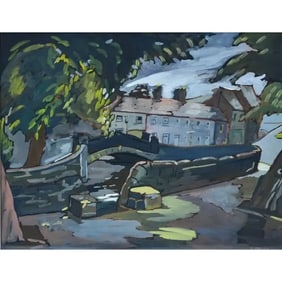 Kitty Wilmer O'Brien (1910-1982) Village Scene with Bridge