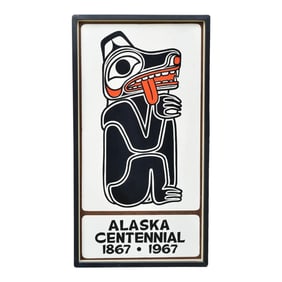 Alaska Centennial 1867-1967, Haida, screen print on masonite sign