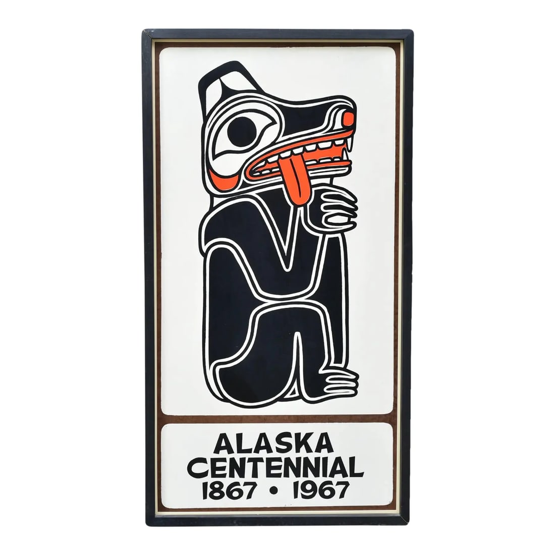 Alaska Centennial 1867-1967, Haida, screen print on masonite sign: Alaska Centennial 1867-1967, Haida, screen print on masonite sign 48"x26" with attractive black wood frame, all original More than likely created for display in government or state park public buildin