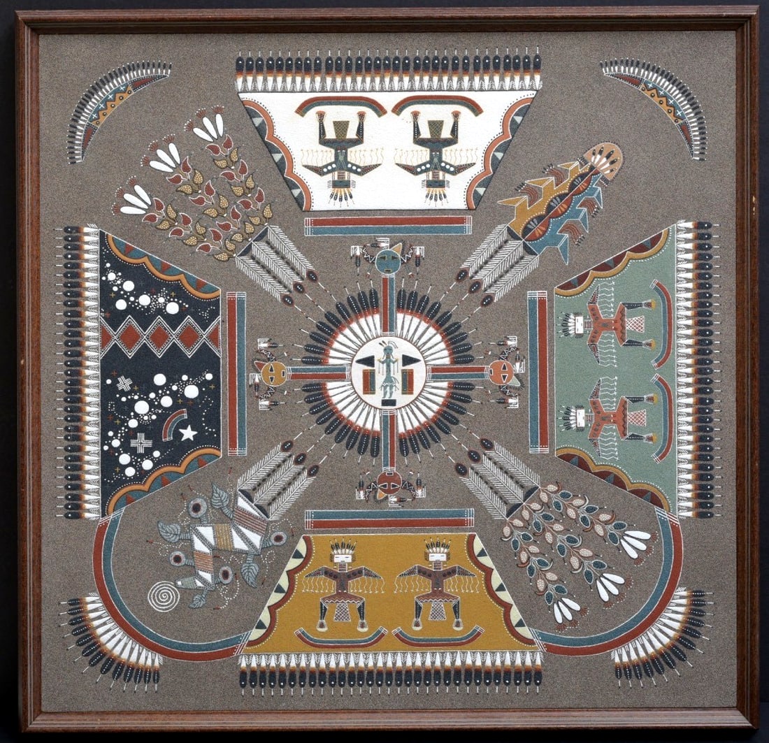 Joe Ben Jr. Navajo Dine' Sand Painting "Storm Figures" (1 of 3)