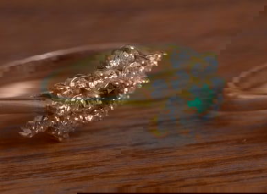 14k Gold Emerald and Diamond Ring