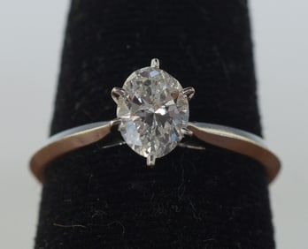 14k Gold Oval Cut Diamond Solitaire Ring