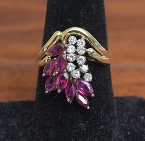 Italian 14k Gold Ruby and Diamond Cocktail Ring