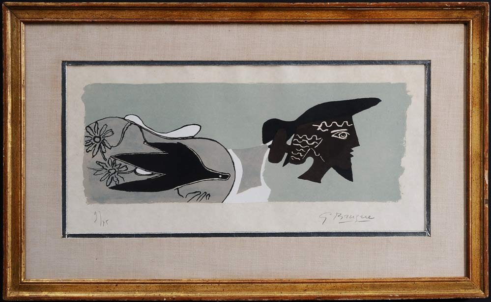 Georges Braque: Le Poete Lithograph, 11" x 24" (sight) pencil signed lower right Krasner label verso numbered 9/75 estimate 2500/3500 Shipping available within the Continental USA (excludes insurance) $50. Internatio