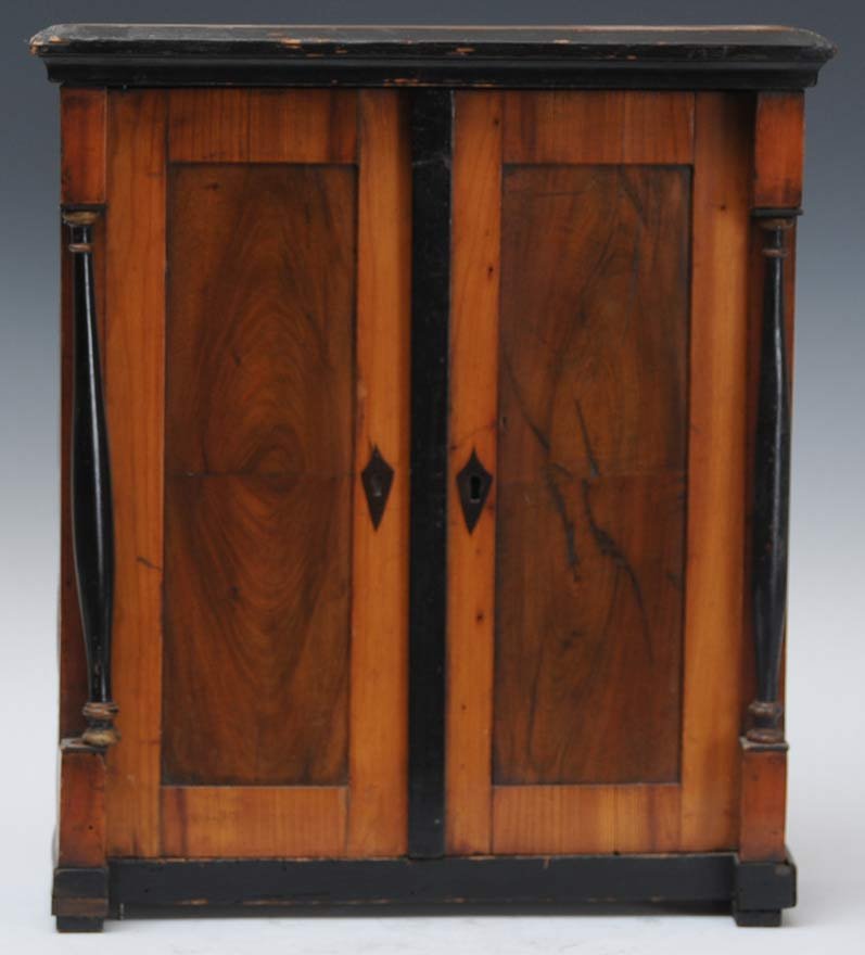Biedermeier Jewelry Box: in form of a miniature armoire 17" high 19th century estimate 300/500 Shipping available within the Continental USA (excludes insurance) $50. International shippers are responsible for arranging 3rd p
