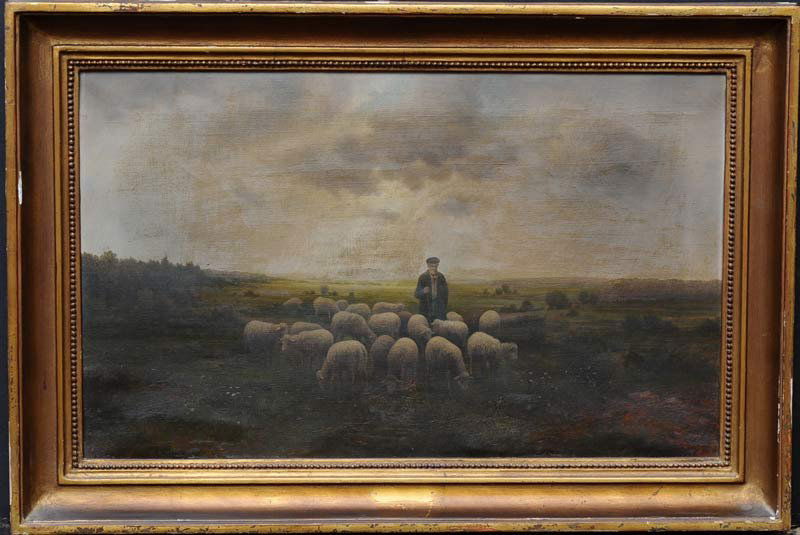 F. Schmidt: Shepherd And His Flock 16 1/2" x 27" oil on canvas signed lower left circa 1900 estimate 200/300 Shipping available within the Continental USA (excludes insurance) $60. International shippers are resp