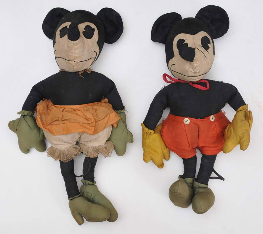 Mickey and Minnie Mouse Cloth Dolls: unmarked circa 1930 19" high estimate 300/500 Shipping available within the Continental USA (excludes insurance) $30. International shippers are responsible for arranging 3rd party shipping.
