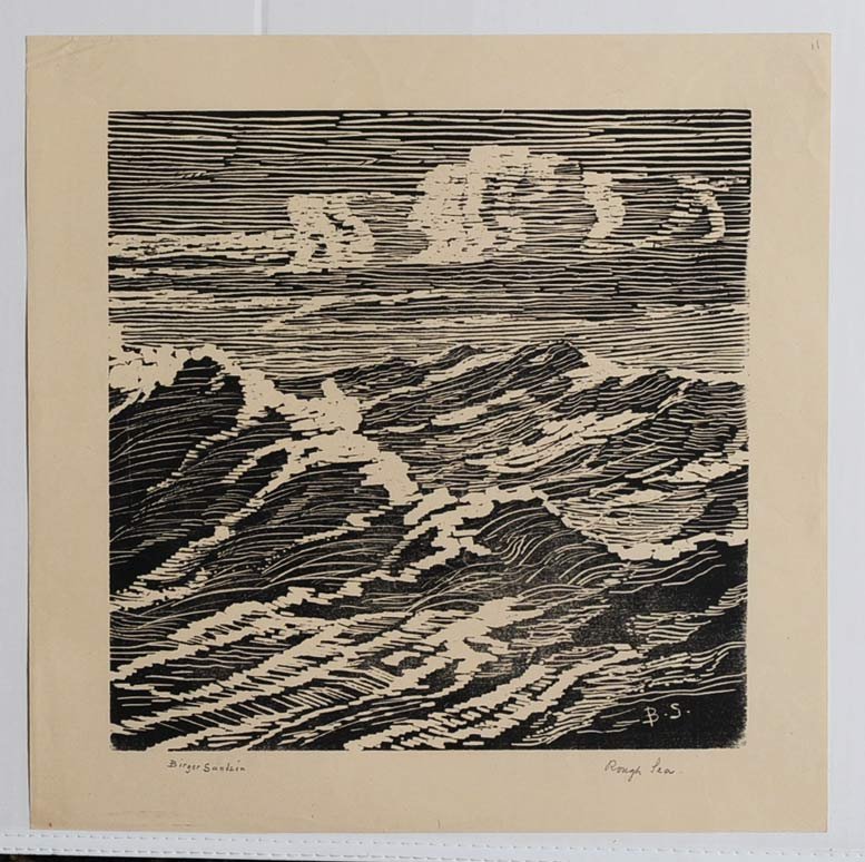 Birger Sandzen: Pair of Linocut Prints Rough Sea and After Glow each 12" x 12" pencil signed lower left estimate 400/600 Shipping available within the Continental USA (excludes insurance) $30. International shippers 