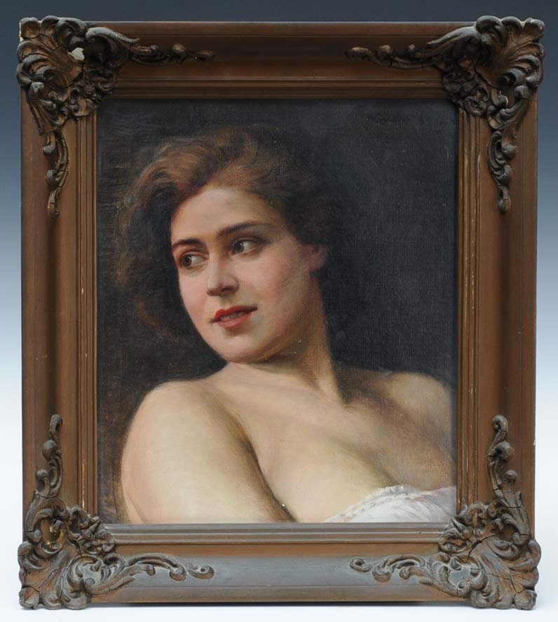 Czech School: Portrait Of A Woman 16" x 14" oil on canvas signed upper right indistinctly estimate 400/600 Shipping available within the Continental USA (excludes insurance) $65. International shippers are responsi