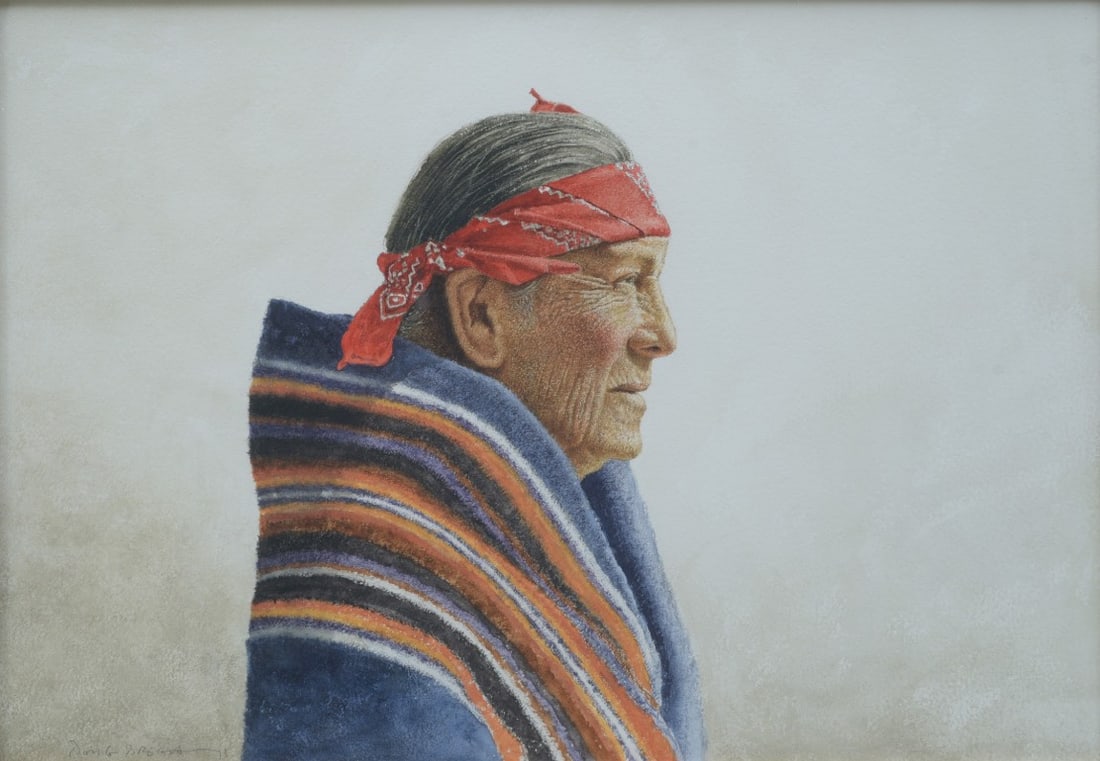 DOUG BREGA (born 1949) Native Elder: DOUG BREGA (born 1949) Native Elder 11"x16" drybrush watercolor, framed to 20"x25" signed lower left IN HOUSE SHIPPING W/I continental USA $45 DURING CHECKOUT CHOOSE "ARRANGE MY OWN SHIPPING" if you'd
