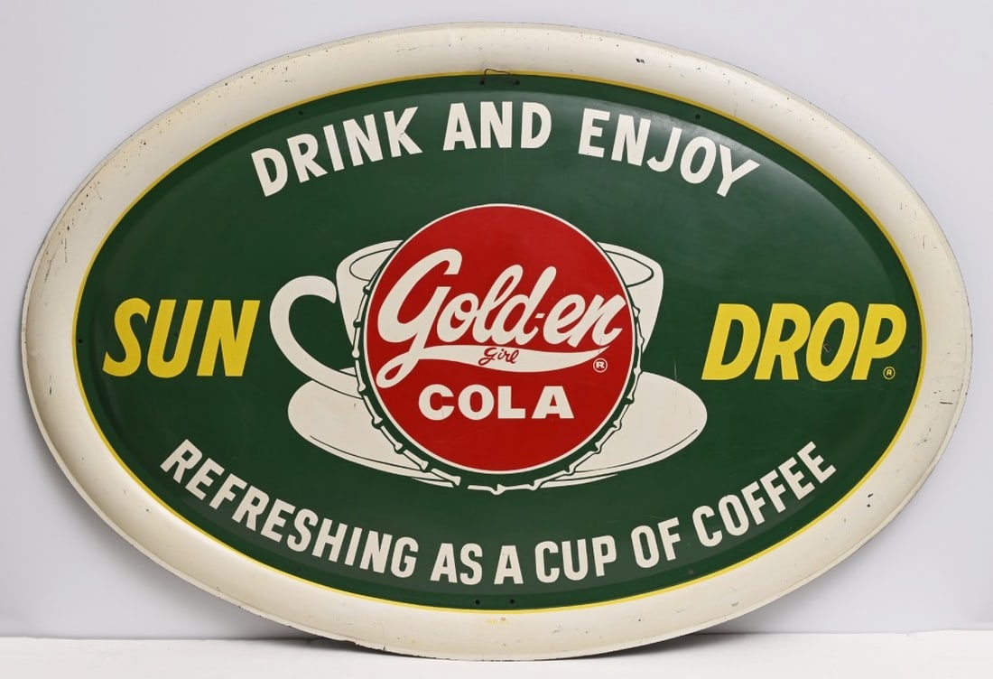 Sundrop Golden Girl Cola Convex Bubble Tin Sign, 1950s (1 of 8)