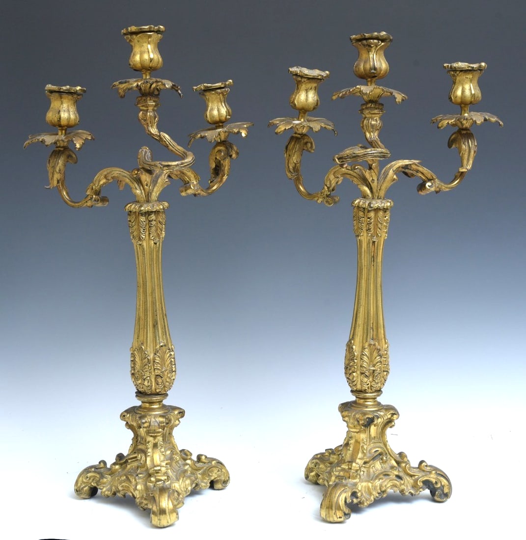 Pair of French Gilt Bronze Belle Epoch Candelabra, 25" high, circa 1910 (1 of 6)