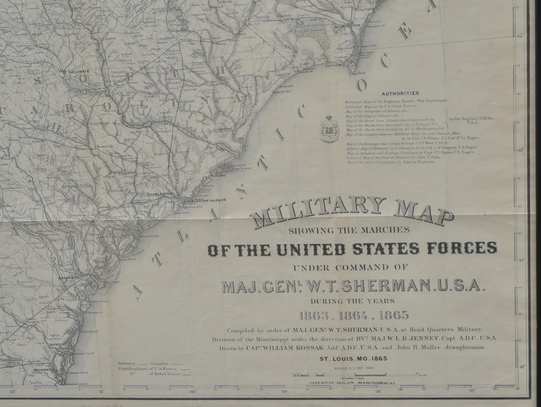 Folding Military Map Showing the Marches Maj. Gen. W.T. Sherman, 1865 (1 of 5)
