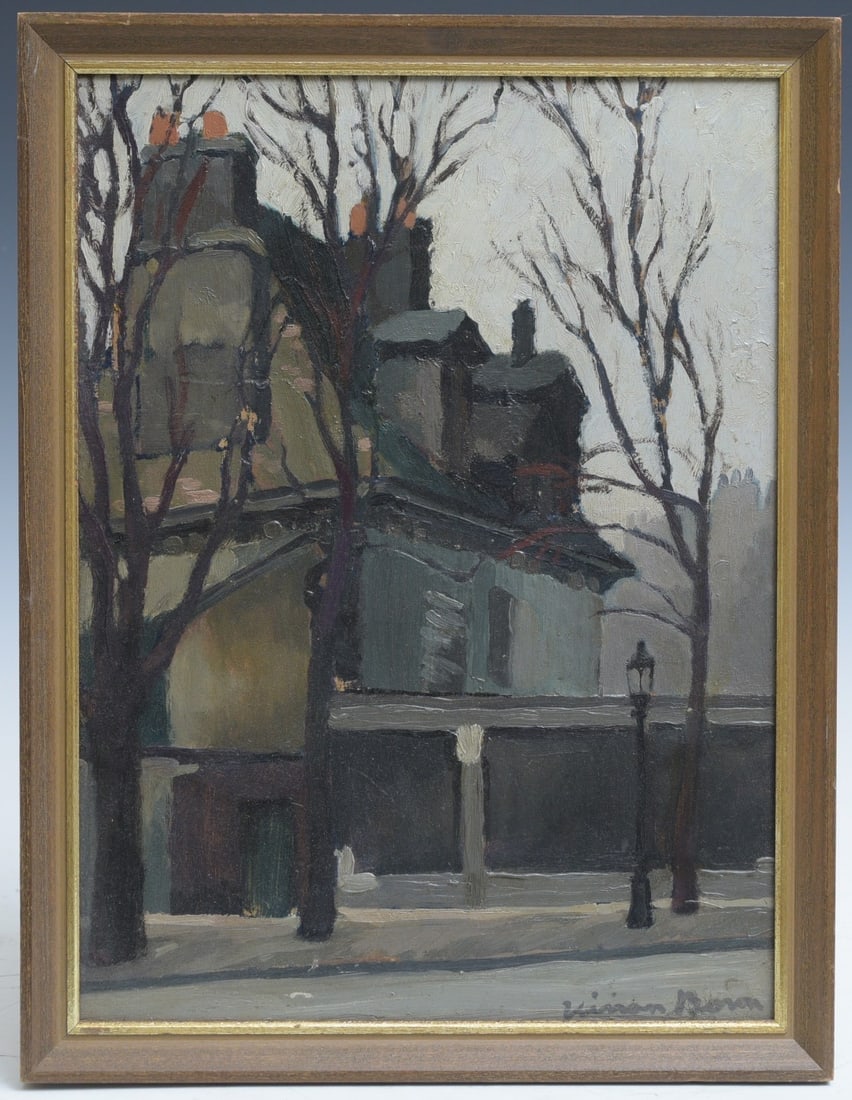 Vivian Browne Boron (American, b. 1902) Street Scene in Autumn: Vivian Browne Boron (American, b. 1902) Street Scene in Autumn 15 3/4" x 11 3/4" oil on board signed lower right early 20th century IN HOUSE SHIPPING W/I continental USA $35 DURING CHECKOUT CHOOSE "AR