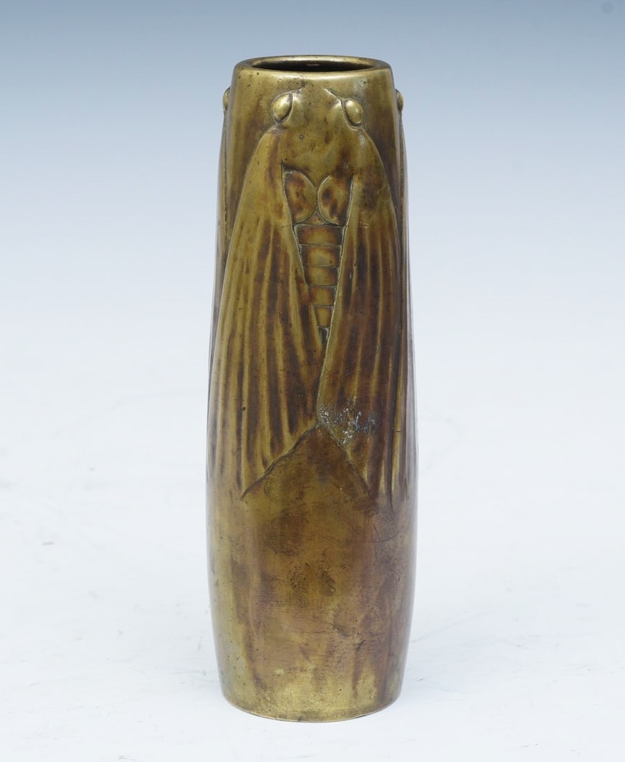 Japanese Bronze Meiji Vase with moths, Art Nouveau: Japanese Bronze Meiji Vase with moths, Art Nouveau 9" high impressed with maker's mark on bottom circa 1890-1910 IN HOUSE SHIPPING W/I continental USA $35 DURING CHECKOUT CHOOSE "ARRANGE MY OWN SHIPPI