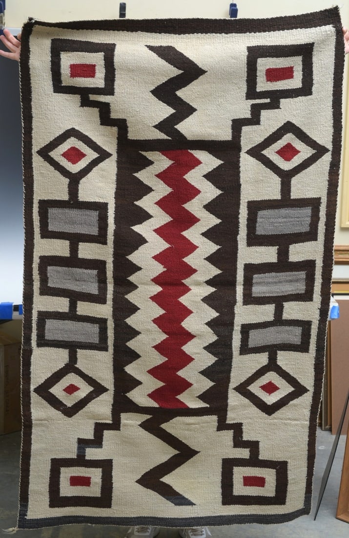 Navajo Rug, "Storm Pattern" 65"x39", circa 1940 (1 of 3)