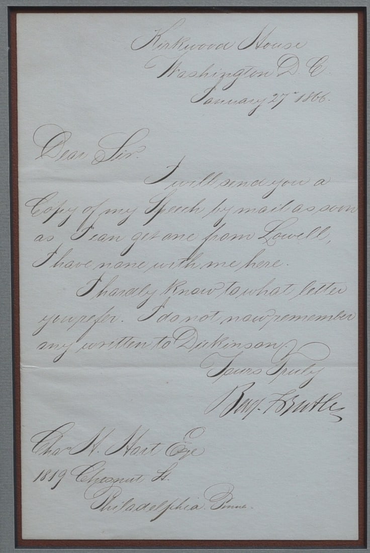 Civil War General General Benjamin Butler Framed ALS signed letter (1 of 4)