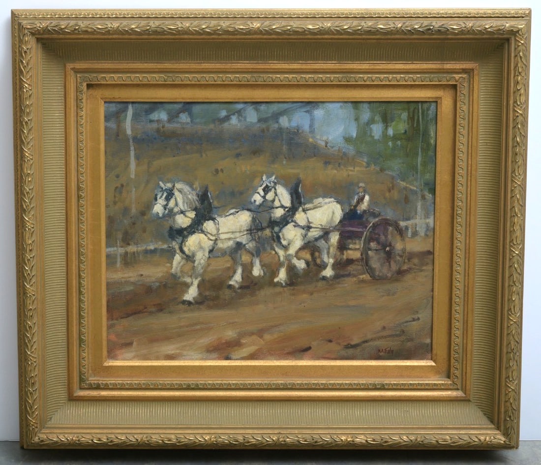 Don Ealy (1937 - 2007) Horses and Carriage: Don Ealy (1937 - 2007) Horses and Carriage 16"x 20" oil on canvas framed to 26"x30" signed lower right with a heavy high quality frame IN HOUSE SHIPPING W/I continental USA $65 DURING CHECKOUT CHOOSE 
