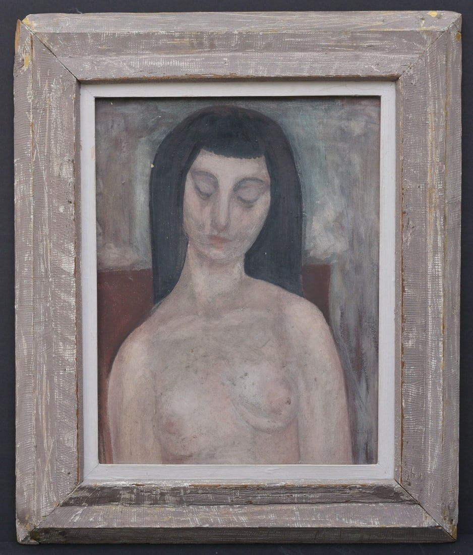 French School Modernist Nude Painting: French School Modernist Nude Painting 23"x17 3/4" oil on board, framed to 33"x27" unsigned circa 1940 IN HOUSE SHIPPING W/I continental USA $65 DURING CHECKOUT CHOOSE "ARRANGE MY OWN SHIPPING" if you'