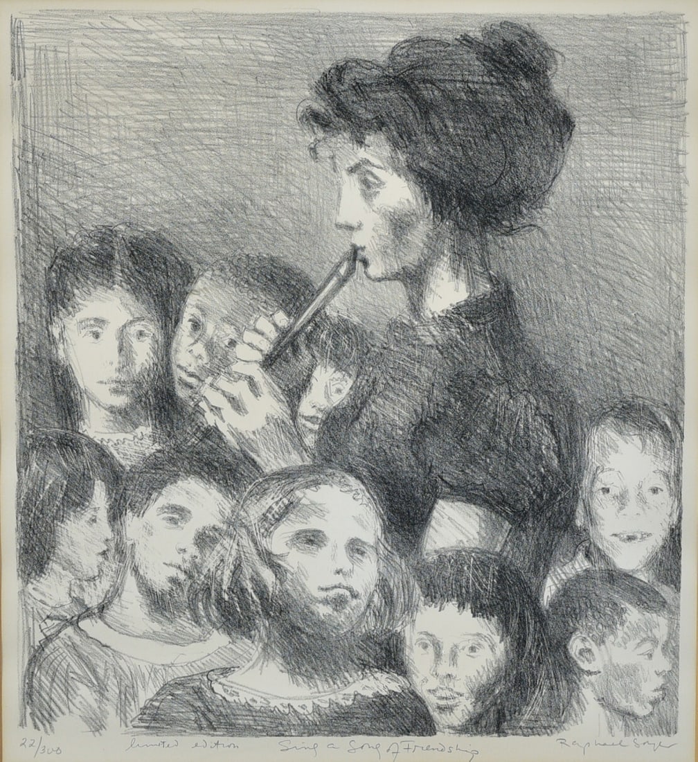 RAPHAEL SOYER (1899-1987), Sing a Song of Friendship, 1965: RAPHAEL SOYER (1899-1987), Sing a Song of Friendship, 1965 15" x 13 1/2" sight lithograph on laid paper from an edition of 300 14" x 12 1/2" lithograph framed to 21" x 23" pencil signed lower right IN