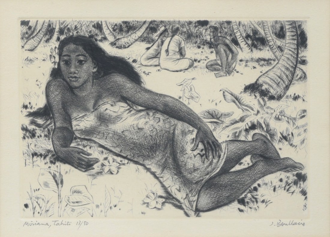 JACQUES BOULLAIRE (French, 1893-1972) Miriama, Tahiti, etching (1 of 3)